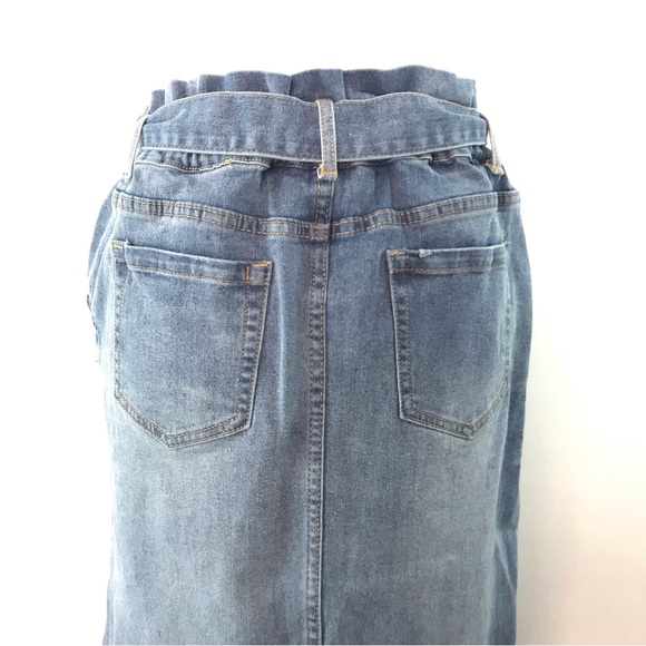 Hayden Light Blue Denim Tie Waist Paper Bag Midi Skirt Size M - Picture 6 of 13